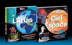 Création de la couverture et maquette intérieure des livres de la collection L'Atlas Plus : Nature et Le ciel et l'espace - Claudine Defeuillet, graphiste designer, pour COCO and Co